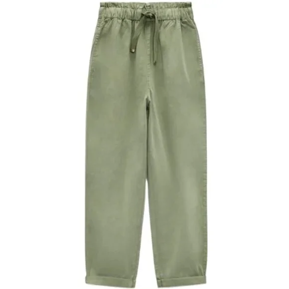 NWT ZARA PAPERBAG PANTS LIGHT KHAKI | 7999/301 - Picture 1 of 6